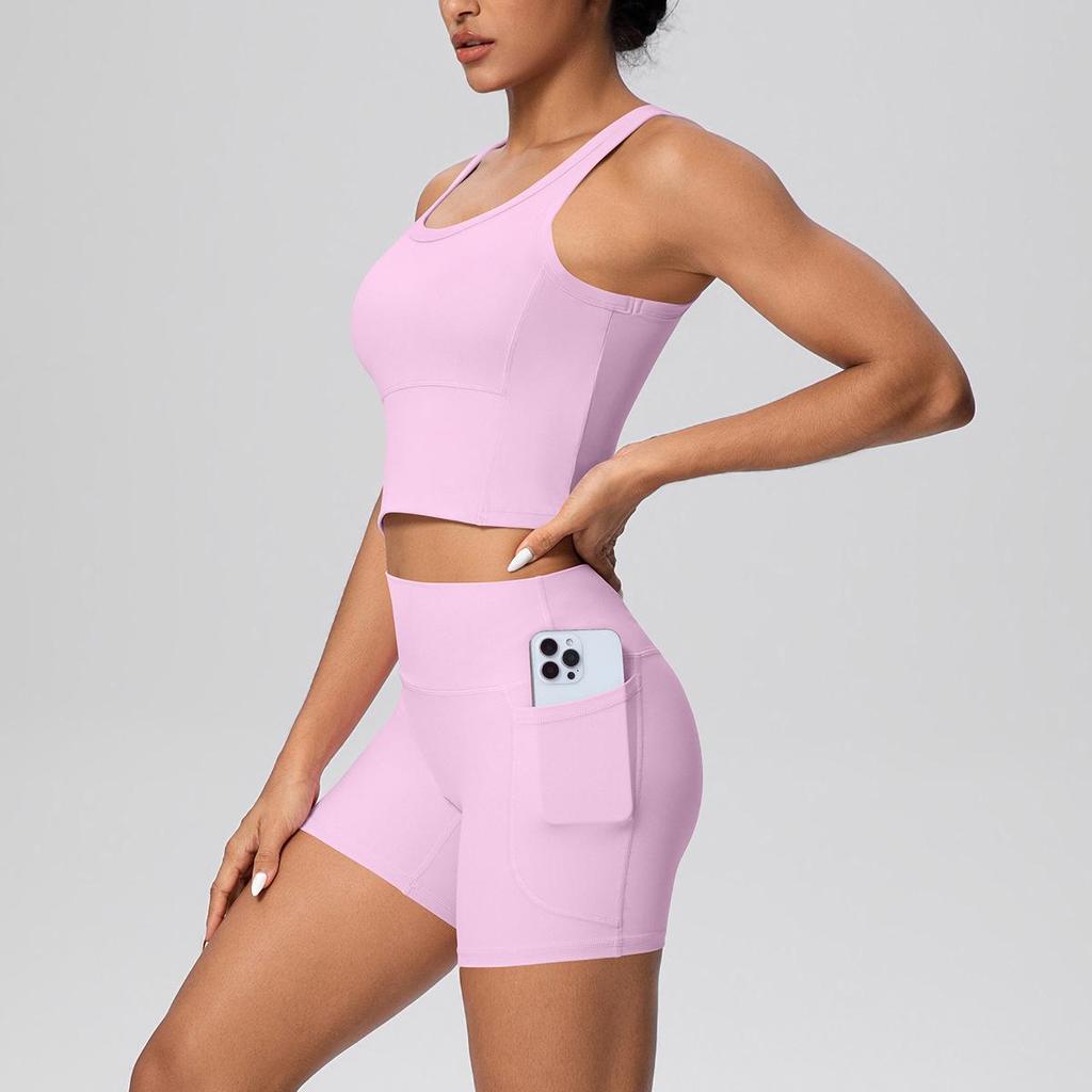 Bare-Feel Sports Tank & High-Waist Butt-Lifting Shorts Set - Quick-Dry Running & Yoga Wear
