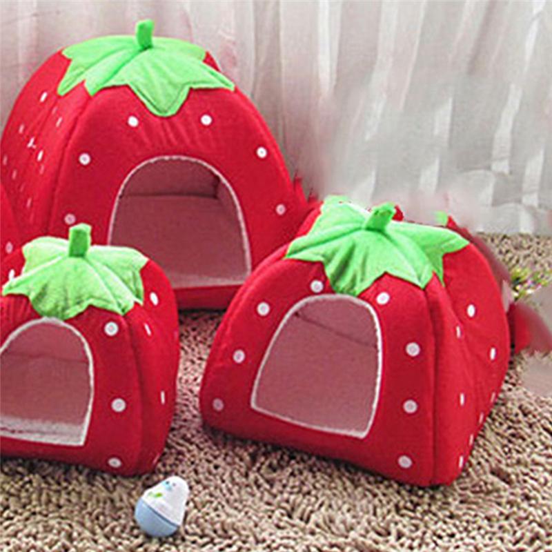 Good-Dog Kennel Dog Fashion Mat Basket Soft Strawberry Pet Dog Cat House Pet Tent Dog House Small Dog Kitten Bed Cat House