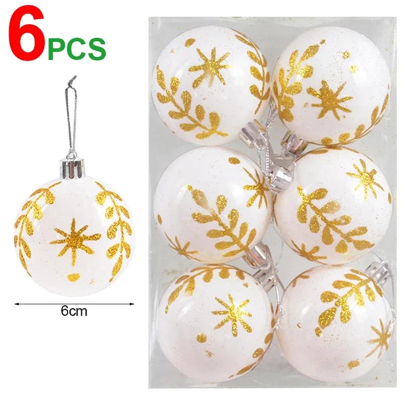6/24pcs Colored Painting Christmas Balls Glitter Christmas Tree Hanging Pendant Ornament Home New Year Party Gift Decoration