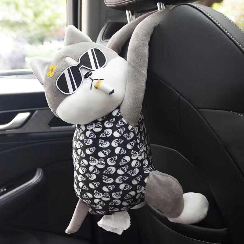 Cartoon Plush Car Tissue Box for Armrest: Cute Hanging Paper Dispenser and Interior Decoration