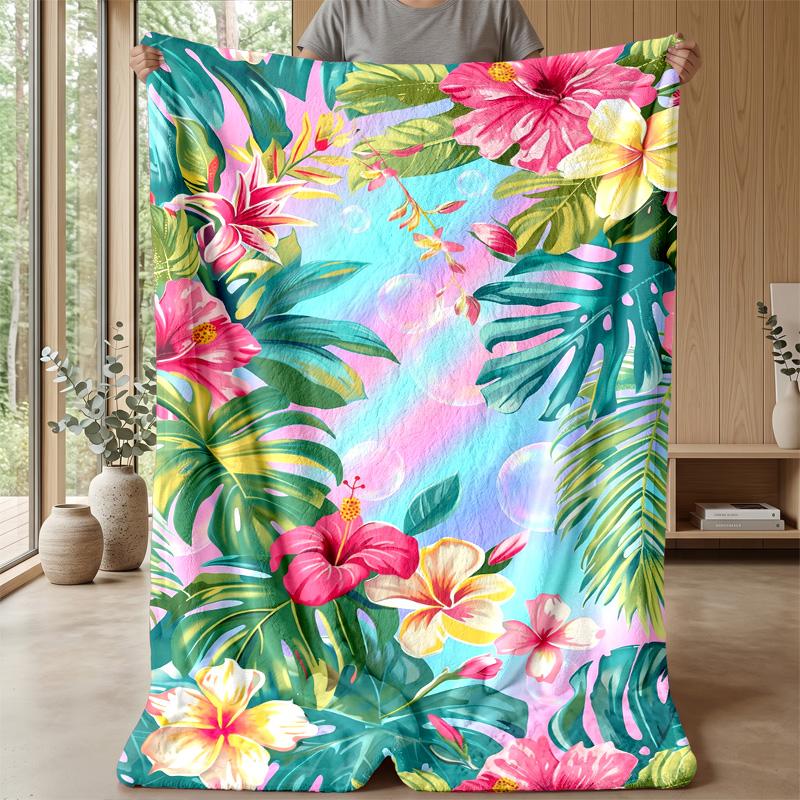 Tropical Flower Paradise Theme blanket Lightweight Warm Flannel Blanket Decorative Throw Blanket for Home Decoration
