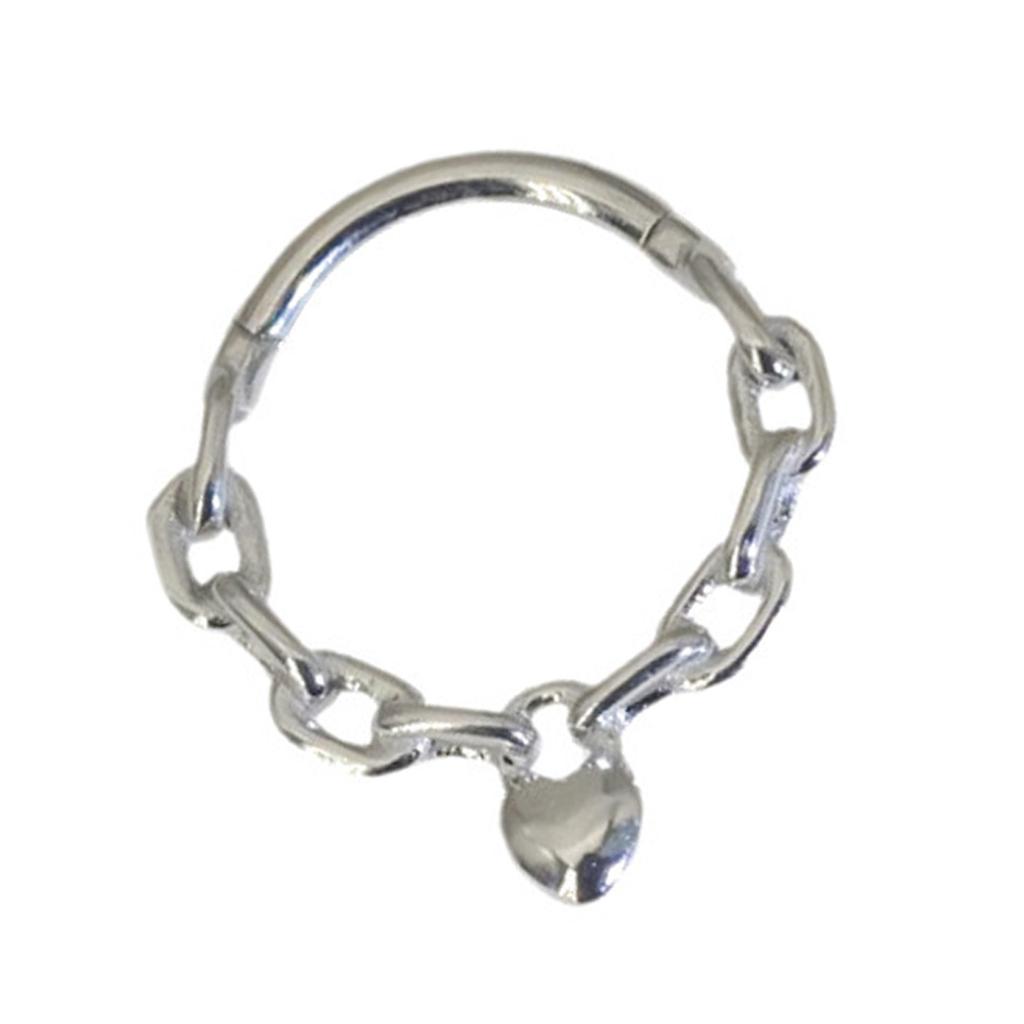Surgical Steel Nose Rings Hoop Heart Chain Designs Septum Jewelry for Women and Girls 8/10MM In Gold or Silver