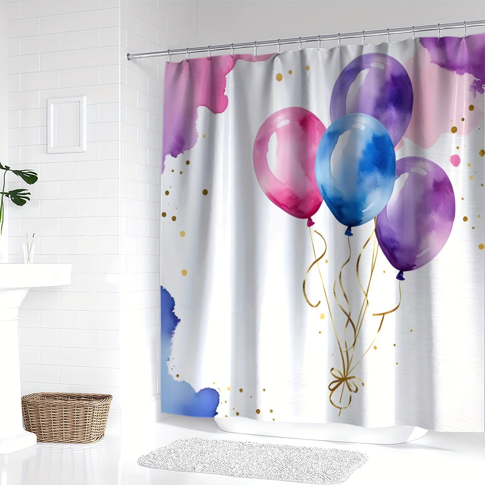 

Polyester Balloon Print Shower Curtain, Vibrant Colors & Gold Balloons, Watercolor Splash Background, Modern Bathroom Decor W60H190(CM)-1 Pcs