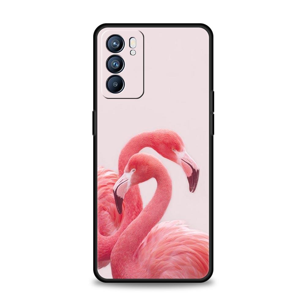Lovely Pink Flamingos Leaf Phone Case For Oppo Reno8 Reno7 Reno6 Pro A54 5G Find X6 X5 A53 A52 A9 A15 A95 A17 A16 A57 A31 Cover