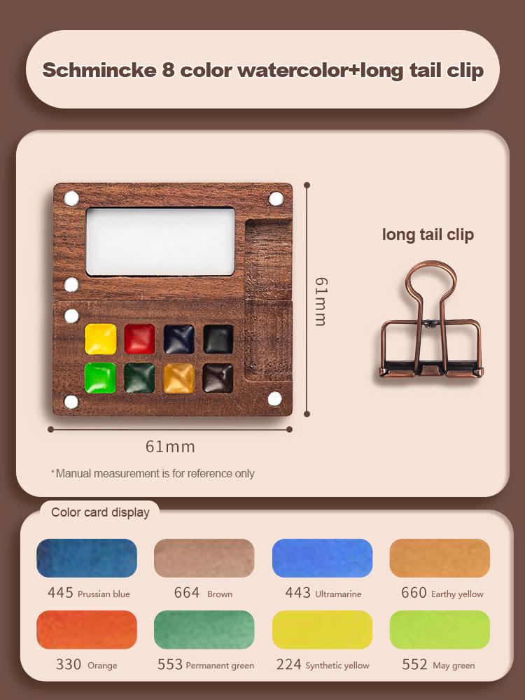 

Portable 8/15 Color Watercolor Paint Box Set Schmincke Mini Wooden Watercolor Travel Paint Palette for Art Kids Travel Sketching