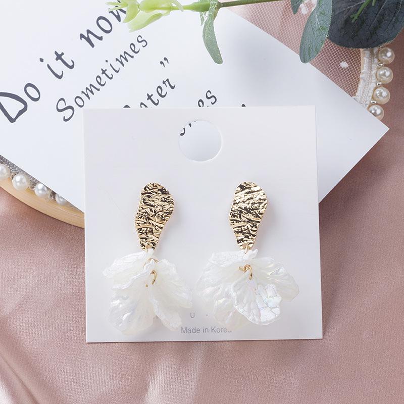 925 Silver Needle Pearlescent Crackle Shell Flower Earrings - Fairy Style Design