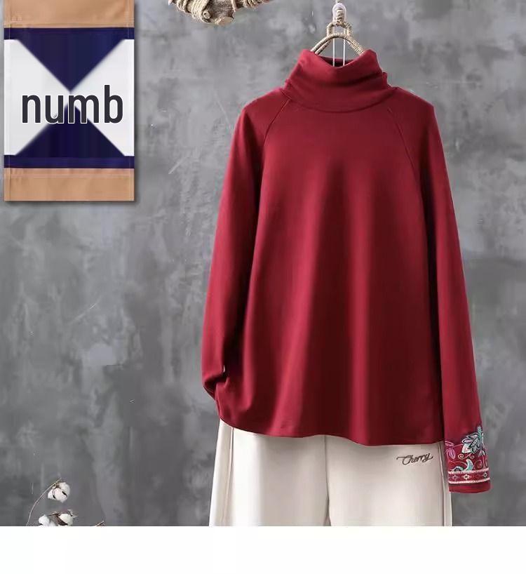 

Женская этническая вышитая бархатная рубашка с полувысоким воротником и длинными рукавами 3XL (150-165 jin)