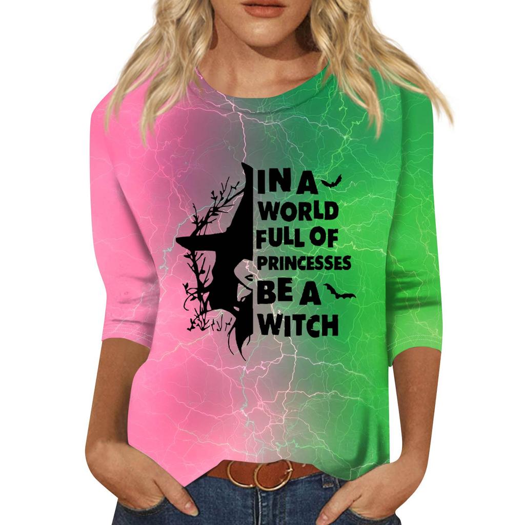 Women's Fashionable Casual Three-Quarter Sleeve Printed Round Neck Top