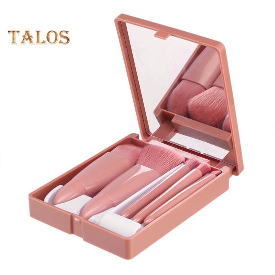 

Набор из 5 кистей для макияжа с зеркалом, портативная профессиональная кисть для тональной основы, рассыпчатой пудры, румян, теней для век, корректора, губ, бровей