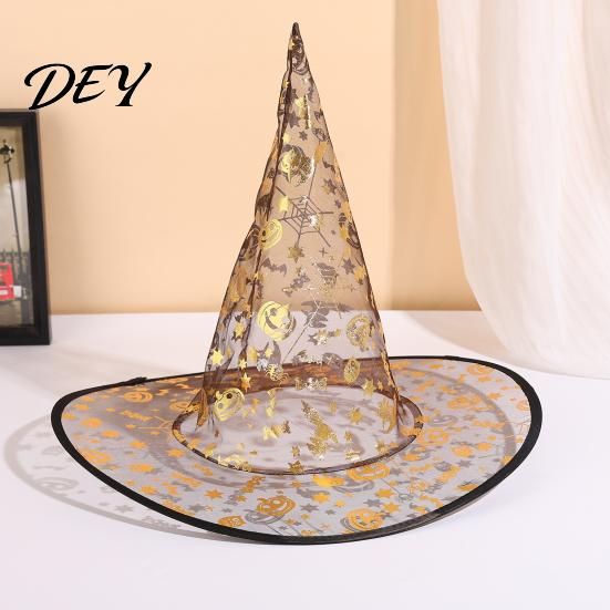 Family Holiday Souvenirs Halloween Organza Witch Hat for Women, Adult Wizard Costume Wide Brim Accessories, Lightweight Breathable Pointed Cap Cosplay