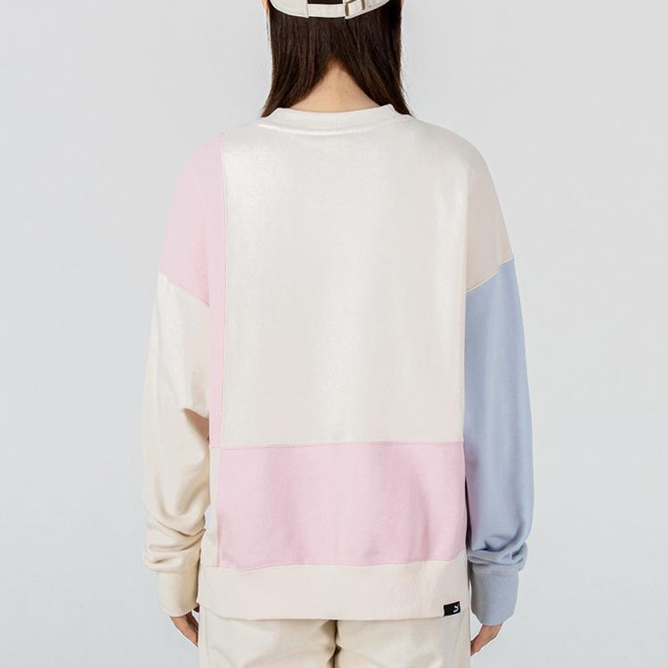 PUMA Color Block Round Neck Long Sleeve Knit Sweatshirt Women sweatshirt Pink 535366-99