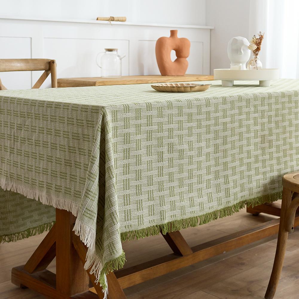 

Осенняя хлопковая льняная скатерть для фермерского дома, серая мешковина, скатерти с кисточками для кухни, обеда, пикника, свадьбы 90x150cm зелёный