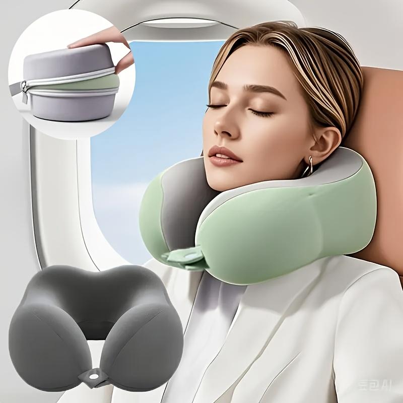 

1-Pack Ergonomic U-Shaped Neck Support Pillow for Airplane, Office & Car Use - Soft Comfortable Travel Pillow with Slow Rebound Support, Mixed Colors, without storage box зелений