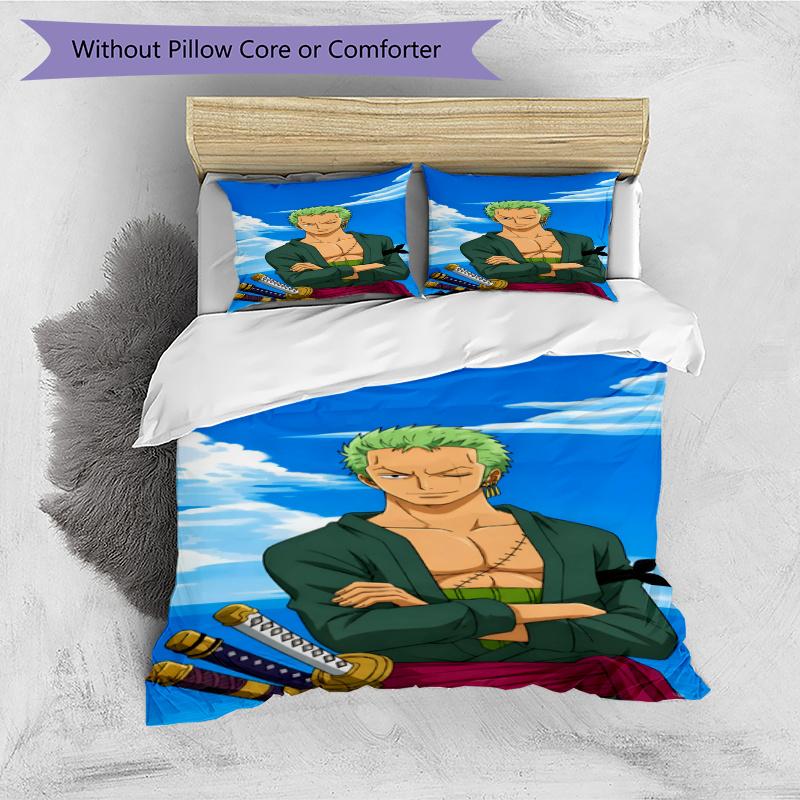 3pcs Duvet Cover Set (1*Duvet Cover + 2*Pillowcase, Without Core), Roronoa Zoro Print Bedding Set, Bedroom Decor, All‑Season, Gift
