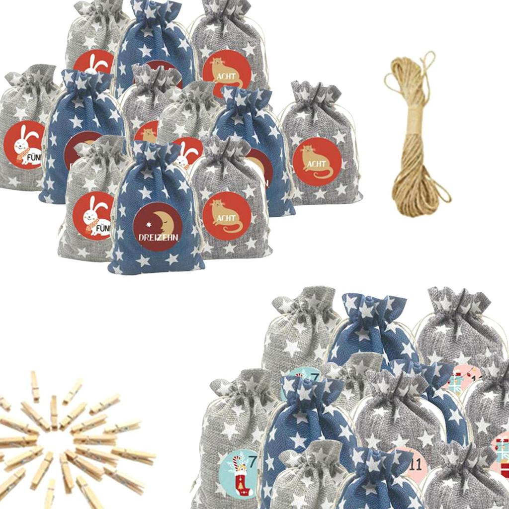 Advent Calendar Bags 24 Days Gift Pouches Festival Candy Fill Sacks for Home Office Decor