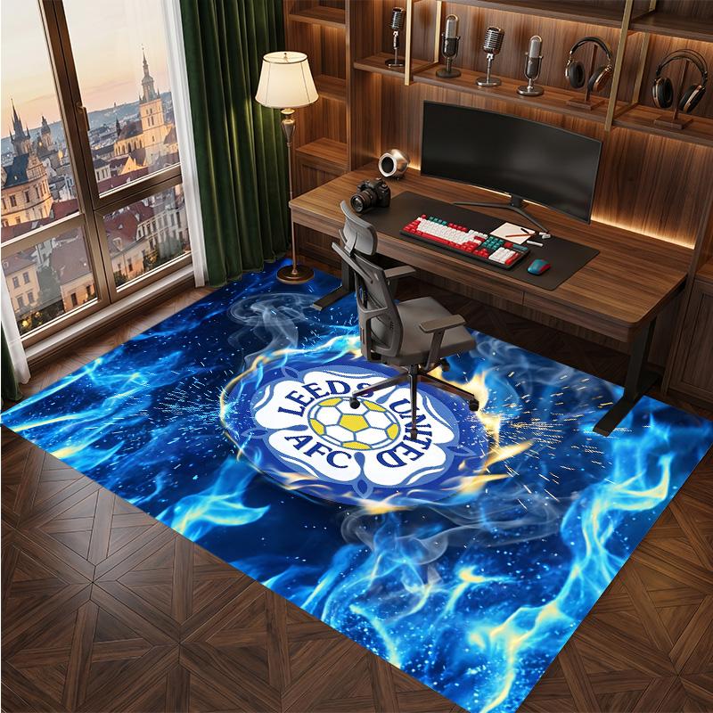 Leeds United Football Print Crystal Velvet Rug, Comfortable Water Absorbent Non Slip Indoor Floor Carpet