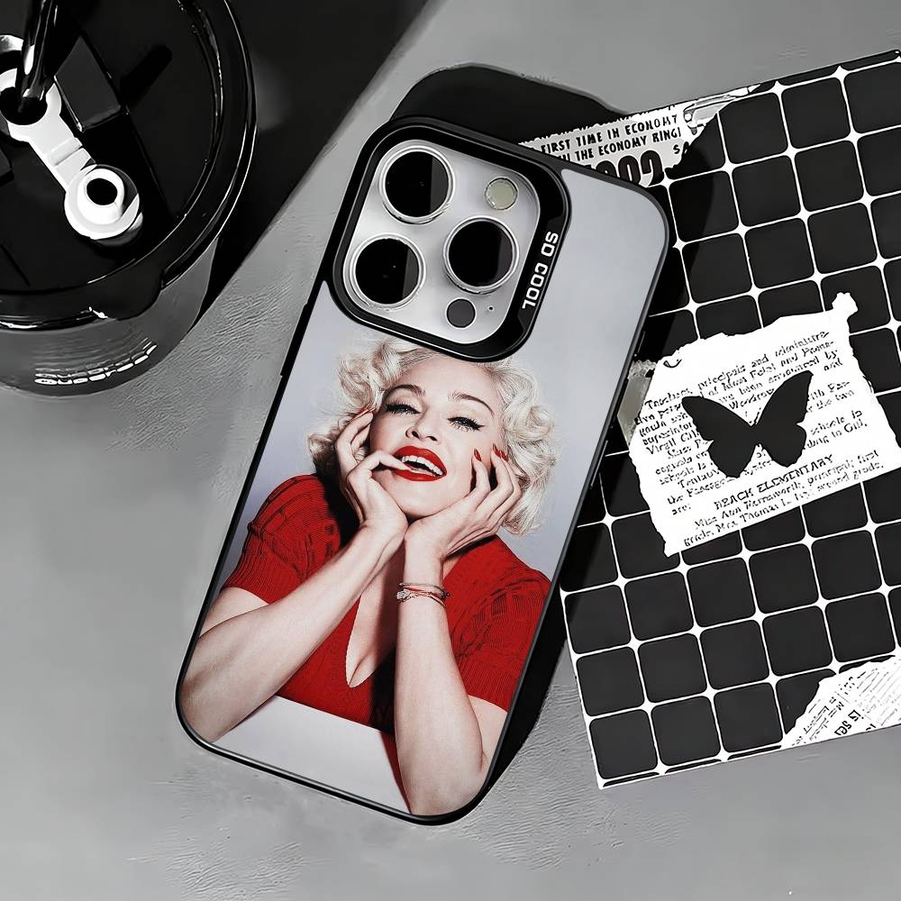 Sängerin M-Madonna Handyhülle Für iPhone 17,16,15,14,13,12,11 Plus,Pro Max,XS,Farbige silberne Handyhülle