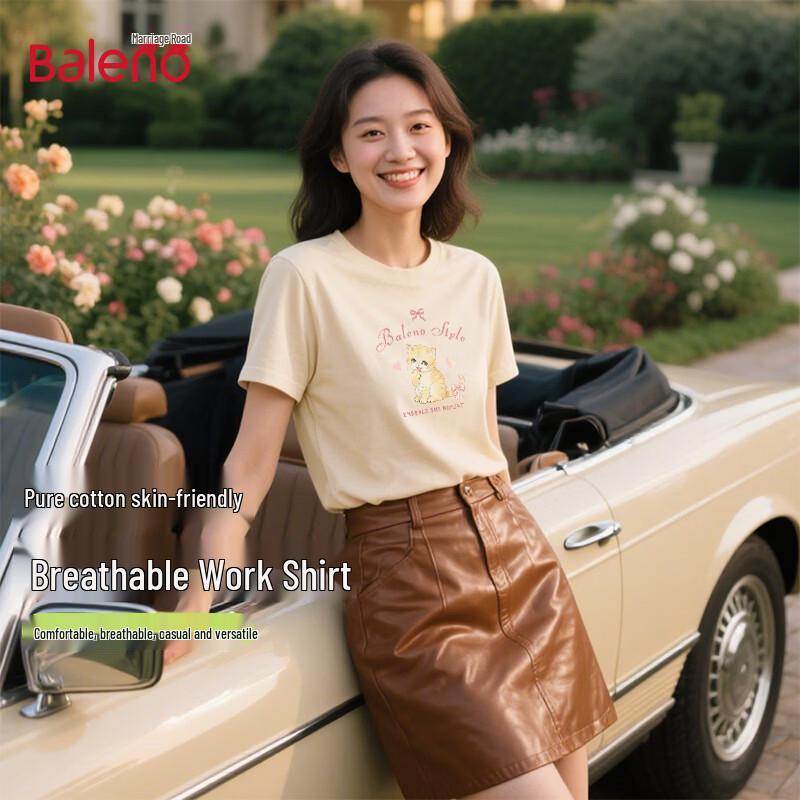 Baleno Women s Cat Print Loose Fit Cotton T-Shirt S