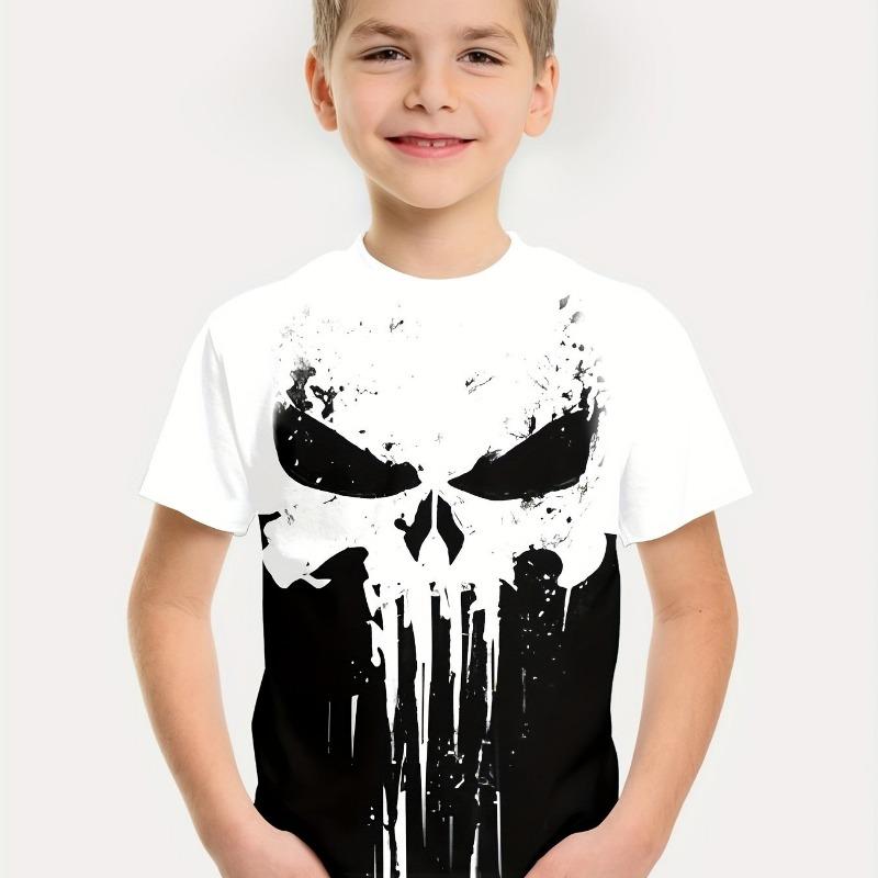 Kids Clothes Boys Tshirt Short Sleeve 3D Skull Print Children Summer Clothes Creative Stylish Streetwear Round Neck Girl Clothes