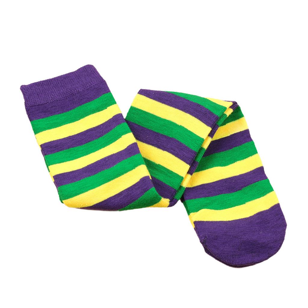 Men's And Women's Irish Socks With Purple, Yellow, Green Stripes, Three Color Mid Tube Socks, Knee Socks, Carnival Calf Socks