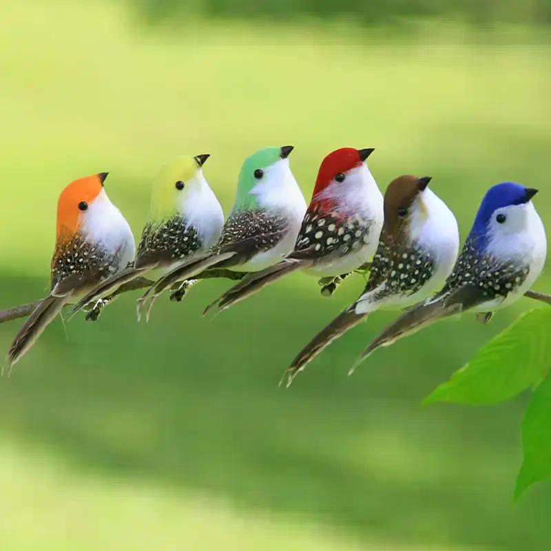 3/6 Piezas Pájaros Artificiales 3D de Espuma con Plumas Decoraciones para Fiesta de Cumpleaños Hogar Jardín Boda