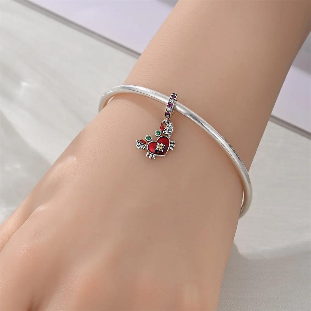 New Summer Charms Copper Ocean Lobster Shell Pave Clip Blooming Rose Pendant Fit Original Bracelet Necklace Jewelry