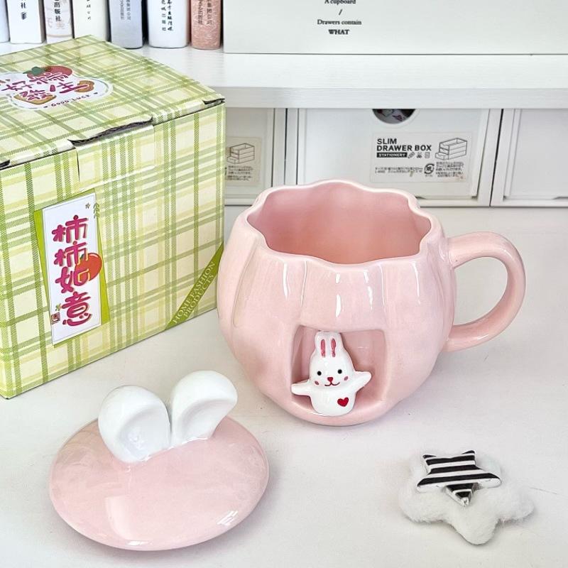 Hochwertige Tasse mit Deckel und Kaninchen-Motiv, praktischer Becher für Mädchen, Geburtstagsgeschenk für Freundinnen und Freunde