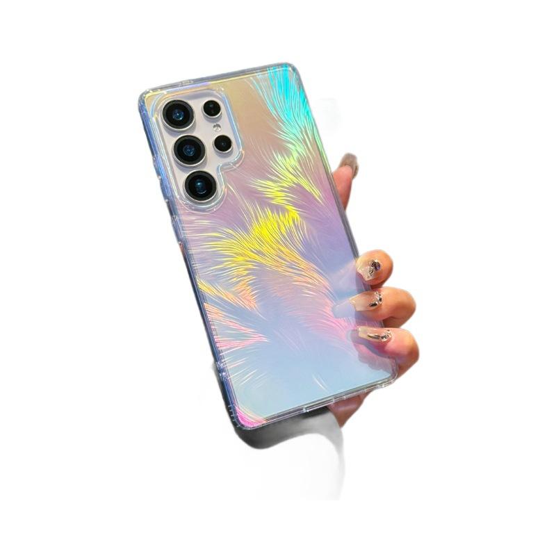 Suitable for Samsung S25ultra Feather Yarn Magnetic Suction Mobile Phone Case Gradient S25edge Color Plated S24 Laser Colorful Anti-fall