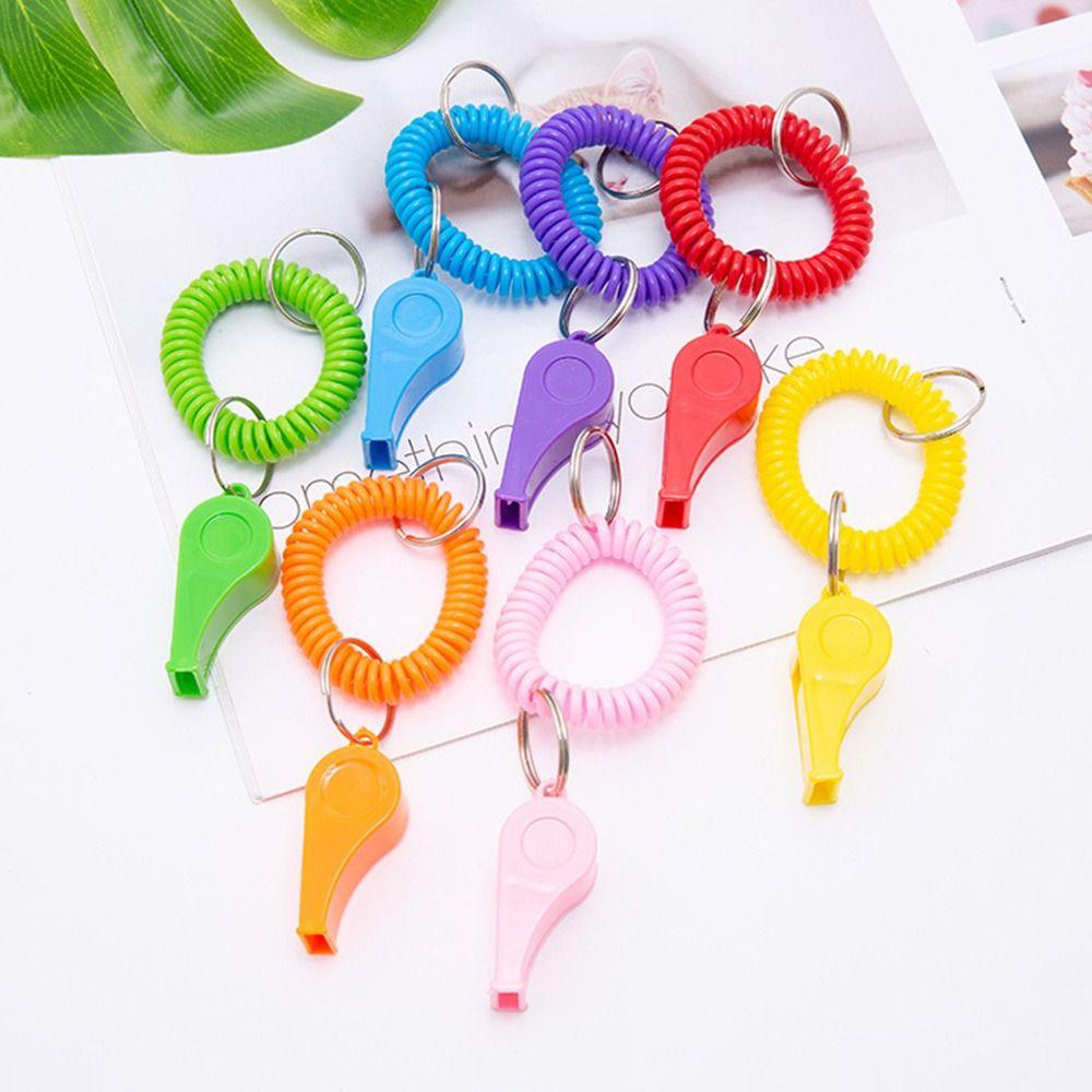 5pcs With Rope Spring Wristband Whistle Plastic Rugby Party Whistle  Training School Soccer Tools