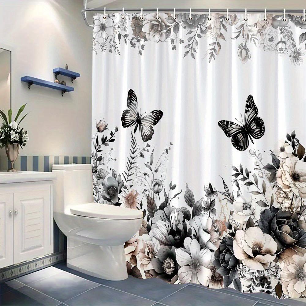 Elegant Black and White Floral Design Waterproof Shower Curtain – Perfect for Adding a Classic and Stylish Touch to YourBathroom