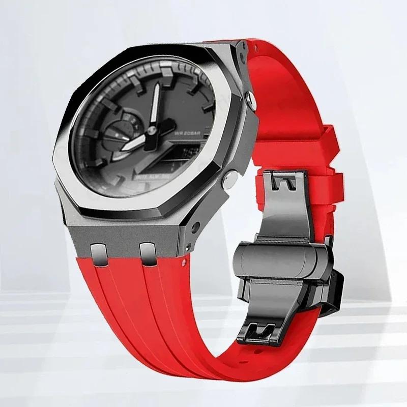 Mod-kit för Casioak GA2100 GA2110 Metallfodral Bezel Gummiarmband För Casioak GAB2100 2110 Modifieringssats Fodral Med Skruvkorrigering