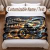Motorcycle Biker Theme Soft Blanket Personalized Custom Name Text Print Warm Blanket Home Sofa Bedroom Decor