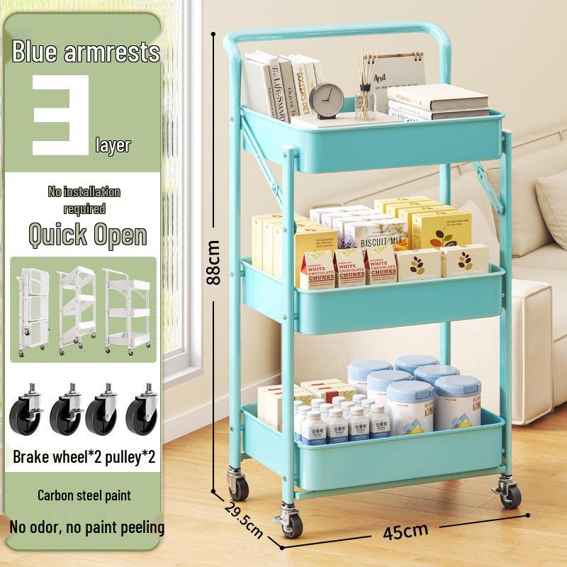 Carrello Multi-Livello Pieghevole Compatto: Scaffale Metallico Versatile per Bagno, Camera da Letto o Soggiorno