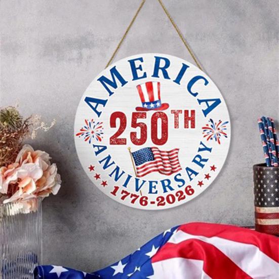 VS 250e Verjaardag Houten Deurbord 1776-2026 250 Jaar Vrijheid Patriottisch Hangbord voor 4 juli Onafhankelijkheidsdag Voordeur Huis Veranda