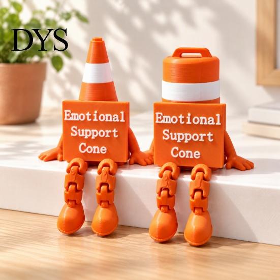 Funny Office Desk Ornaments Emotional Support Traffic Cone Buddy, Articulated Figurine with Robot Toy Sign, Monitor Decor, Companion Gift for