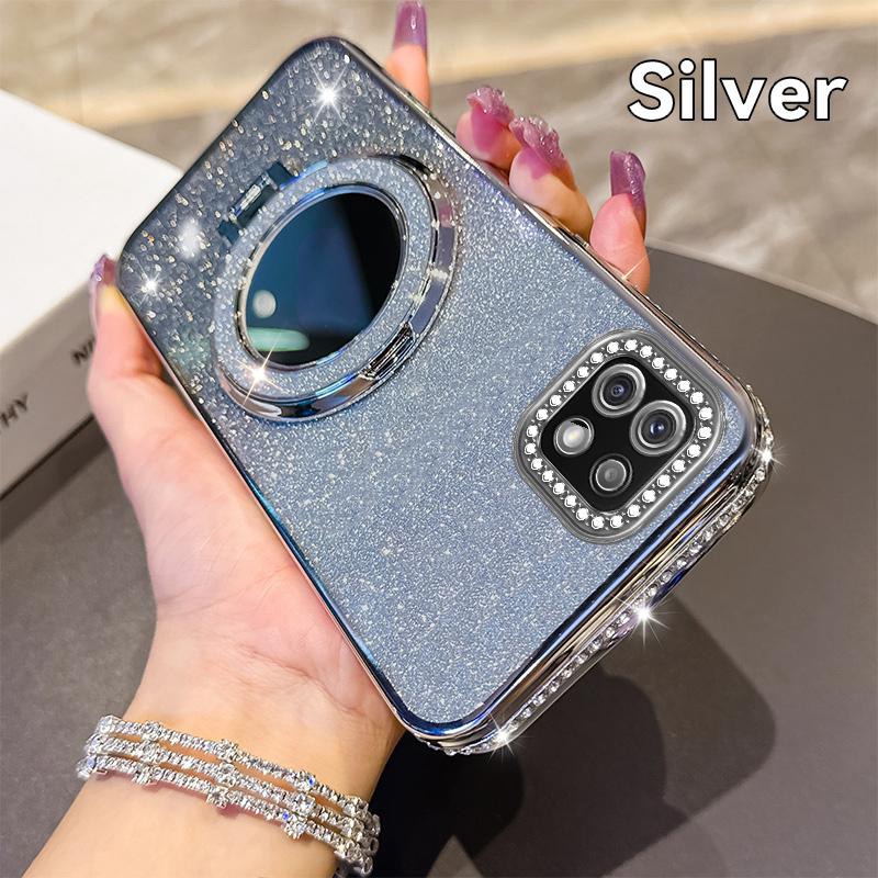 KEYSION Luxury Glitter Jewelled Magnetic Phone Case for Samsung Galaxy A22 A22S 5G A12 M12 Makeup Mirror Stand Shockproof Cover