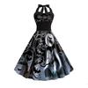 Fashion off-Neck Silm Halter Lace-up Back Elastic High Waist Halloween Pumpkin Bat Print Dress Female