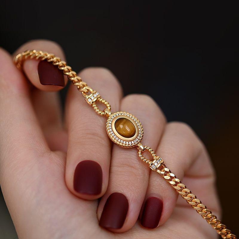 

Fashion Stainless Steel Natural Tiger Eye Stone Jewelry Bracelets for Women Korean Original Design Charm Bracelet