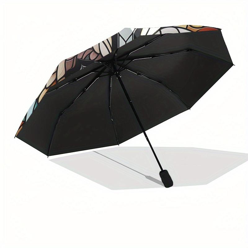 Stained Glass Angel Wings Cross Wall Art Decor Umbrella, Cute Umbrella with Cute Design, Portable 3-Fold Compact Umbrella for Men & Women, Valentine's