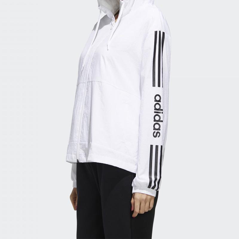 adidas Chaqueta con Capucha y Cordón de Ajuste con Estampado de Letras de Tres Rayas Neo para Mujer Chaquetas Blanco FP7472