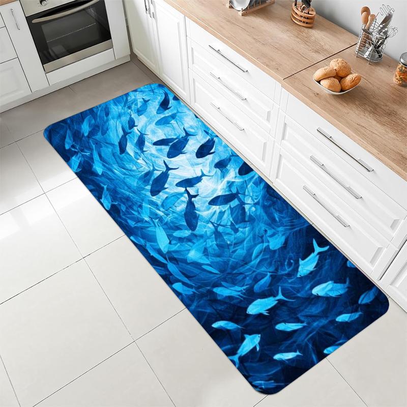 Japanese Wave Whale Tail Runner Rug Vintage Ocean Wave Print Non Slip Floor Mat for Hallway Entry Bathroom Kitchen Home Decor