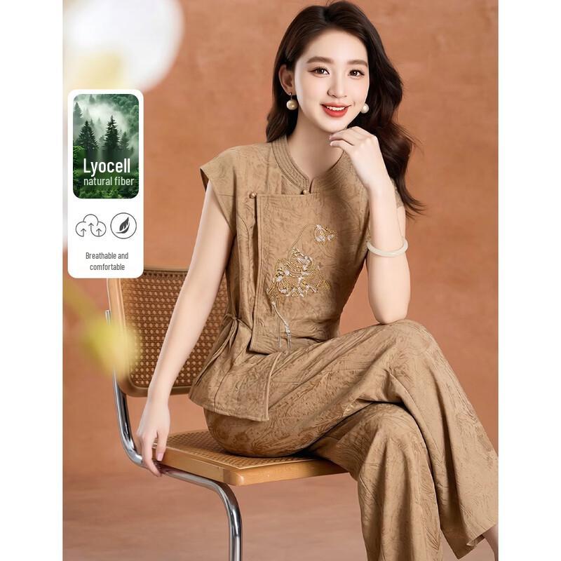 

Elegant Lyocell Tencel New Chinese Style Two-Piece Set XL