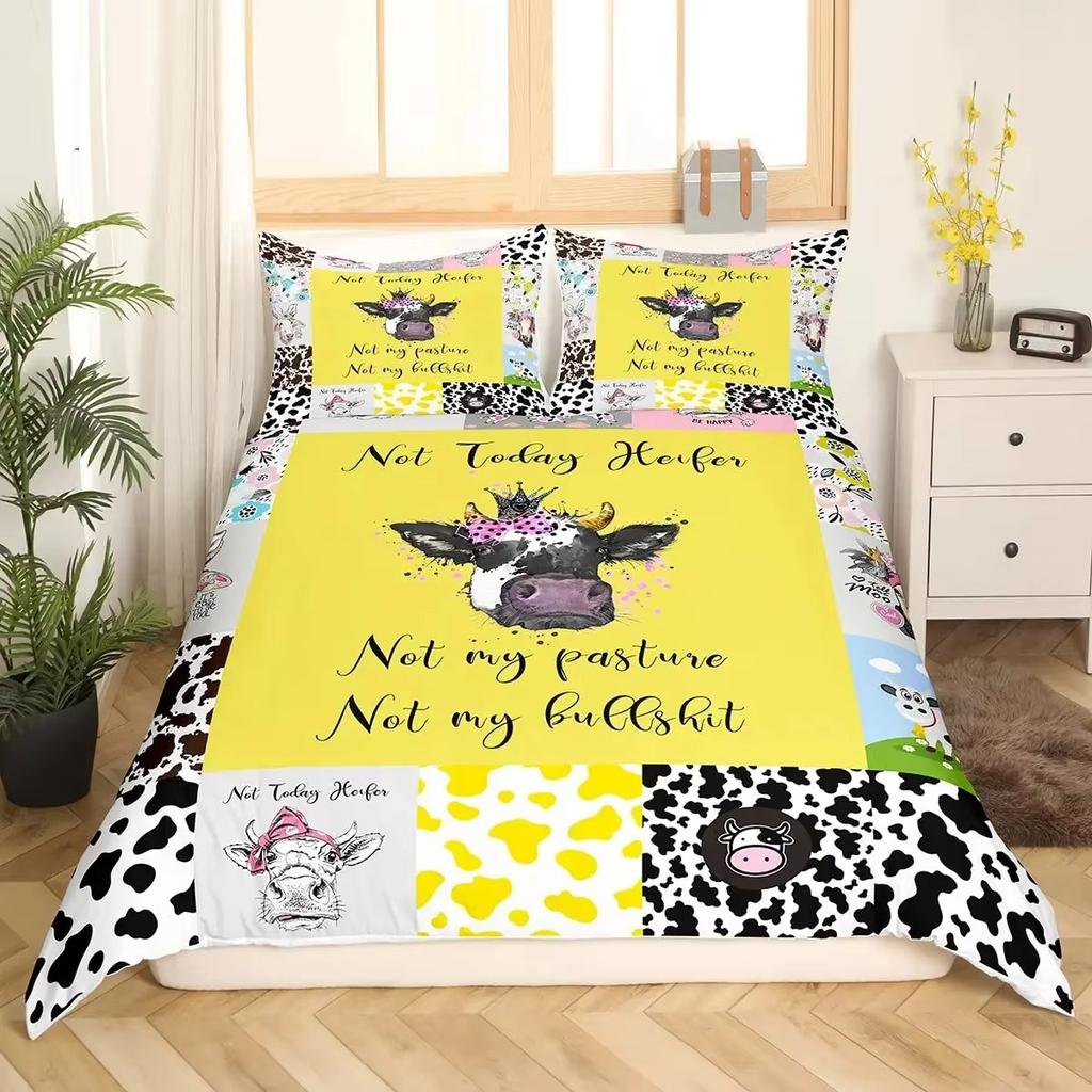 Cow Print Duvet Cover Set Queen Size Brown And White Cow Fur Pattern Bedding Kids Boys Teens Room Decor King Comforter Cover Set