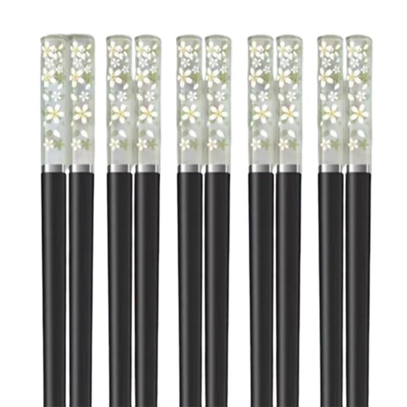 5 Pair Amber Sakura Chopsticks Japanese Cherry Blossom Pattern Chopsticks Reusable Food Sticks Kitchen Tableware