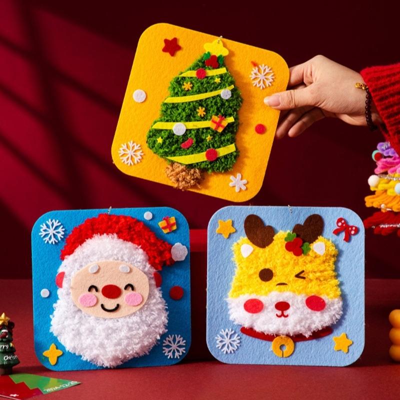 Christmas Felt Sewing Kit for Kids Educational DIY Craft Set Nonwoven Fabric Lacing Activity Holiday Themed Ornament Making Preschool Learning Toy
