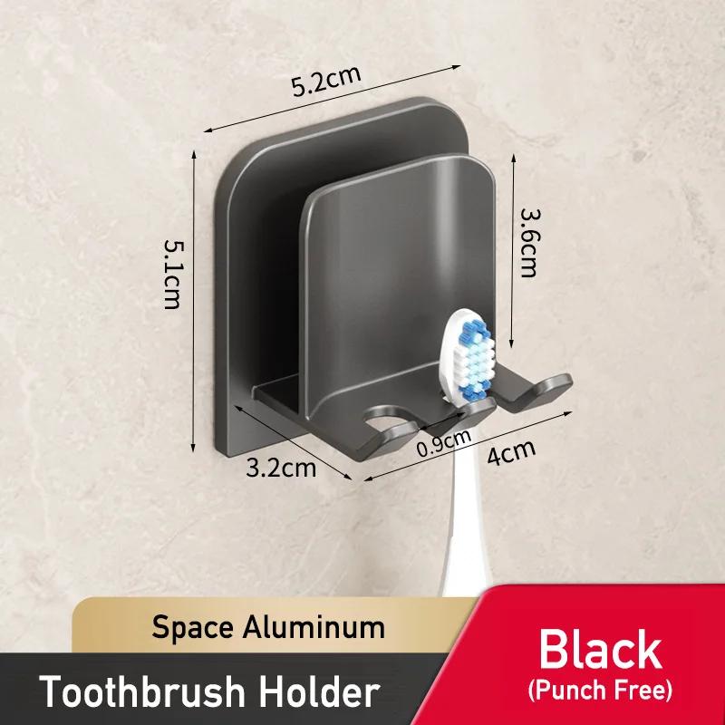 Aluminum Toothbrush Holder Wall Mounted No Drill Sticky Organizer Rack Bathroom Punch Free Electric Tooth Brush Holder with Cup