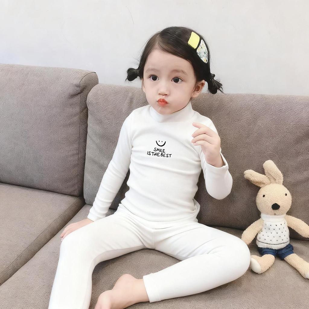 Kids' Thermal Underwear Set - Half-High Collar, Double-Sided Heating for Boys and Girls - Autumn Wear
