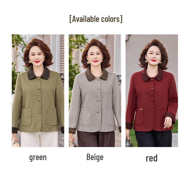 Mom's Spring Woolen Double-Sided Coat: Elegant, Mid-Aged Women's Loose Lapel Top for Spring/Autumn