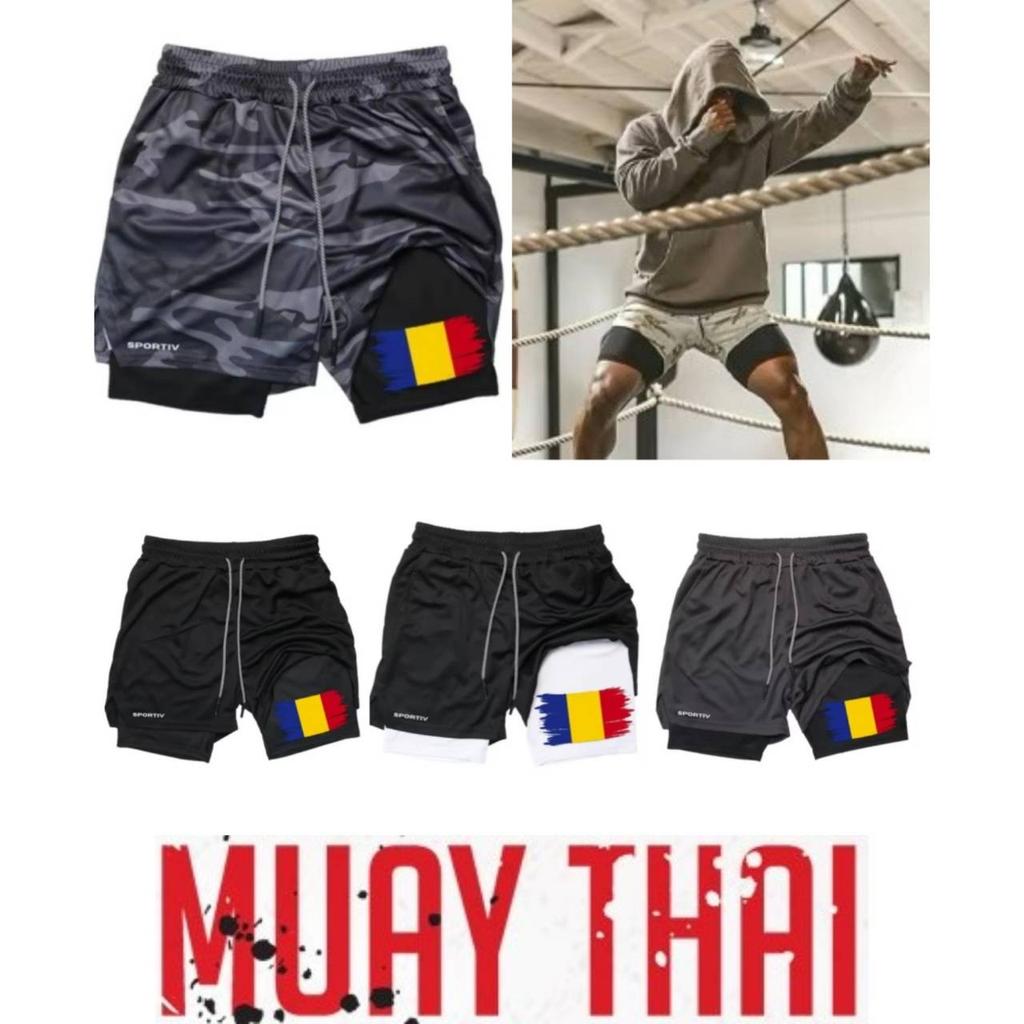 Romania Flag Camouflage Kick Boxing Muay Thai Shorts Men Women Unisex Casual Sportswear Double Layer Quick Dry Training Sport Gym Fitness Workout