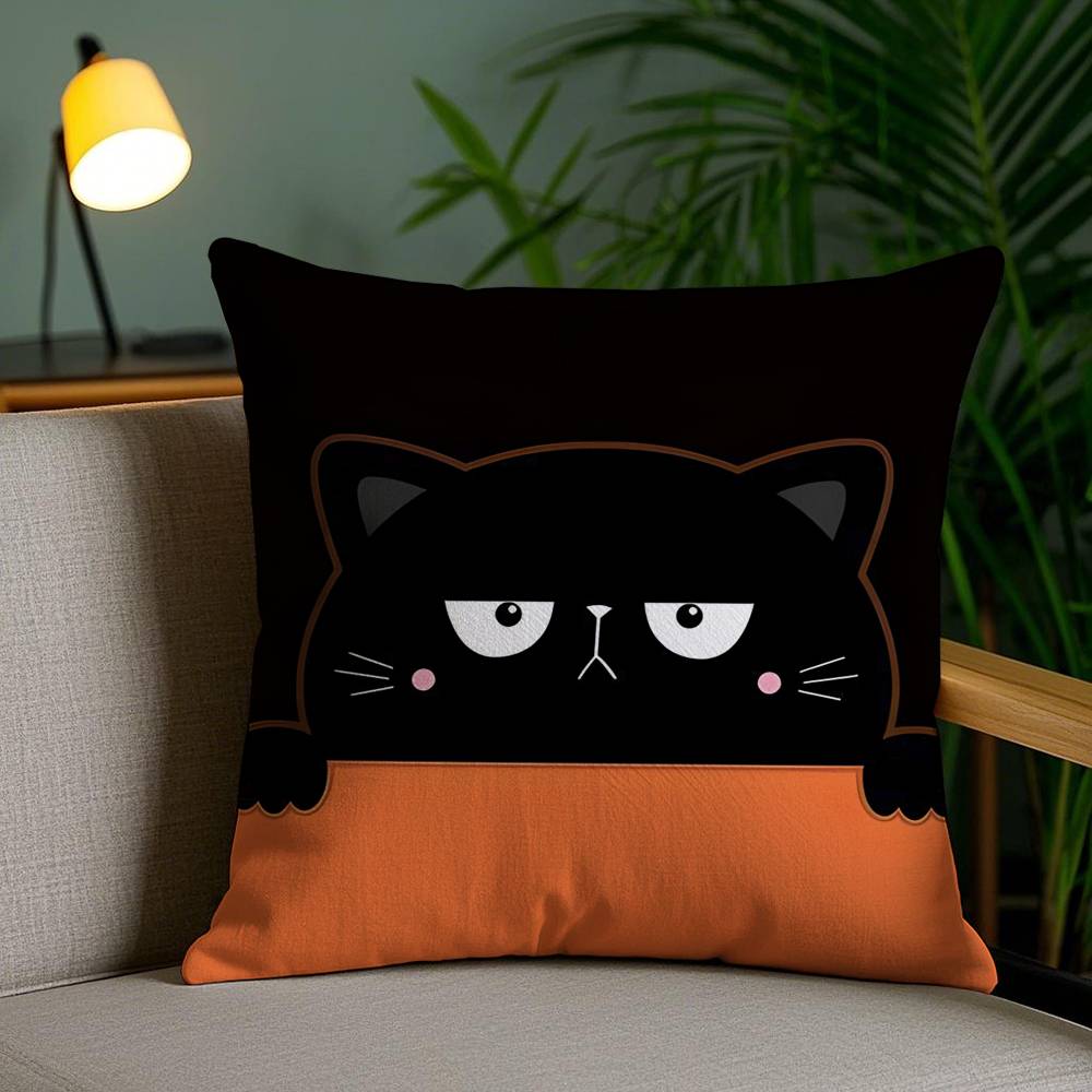 Cartoon Cat Accompanying Print Pillow Case Anti-dustmite Pillowcase Invisible Zipper Silky Short Plush Sofa Cushion Cover